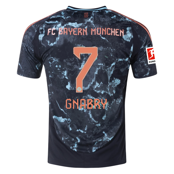 adidas Bayern Munich Serge Gnabry Away Jersey w/ Bundesliga Patch 24/25 (Black/Copper/Blue)