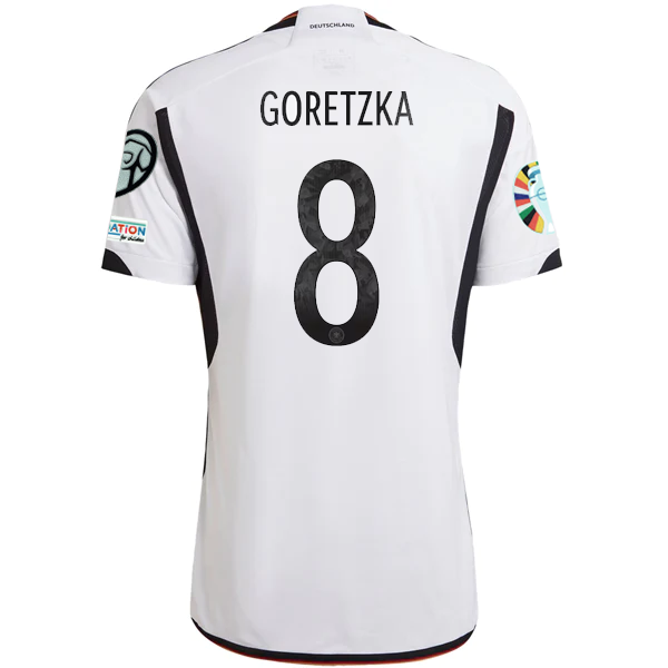 adidas Germany Mario Leon Goretzka Home Jersey w/ Euro Qualifying Patches 22/23 (White/Black)