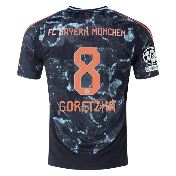 adidas Bayern Munich Authentic Leon Goretzka Away Jersey w/ Champions League Patches 24/25 (Black/Copper/Blue)