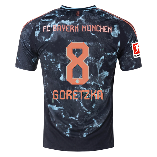 adidas Bayern Munich Leon Goretzka Away Jersey w/ Bundesliga Patch 24/25 (Black/Copper/Blue)