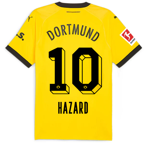 Puma Borussia Dortmund Authentic Thorgan Hazard Home Jersey w/ Bundesliga Patch 23/24 (Cyber Yellow/Puma Black)