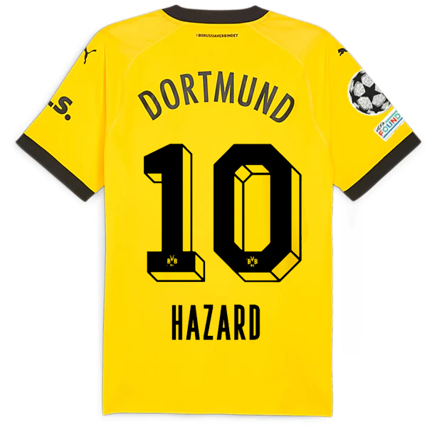 Puma Borussia Dortmund Authentic Thorgan Hazard Home Jersey w/ Champions League Patches 23/24 (Cyber Yellow/Puma Black)