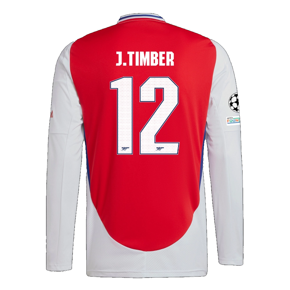 adidas Arsenal Jurrien Timber Home Long Sleeve Jersey w/ Champions League Patches 24/25 (Better Scarlet/White)