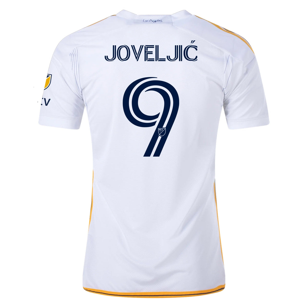 adidas LA Galaxy Authentic Dejan Joveljić Home Jersey w/ MLS + Apple TV Patches 24/25 (White/Yellow/Navy)