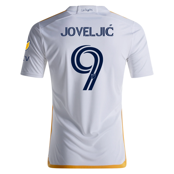 adidas LA Galaxy Dejan Joveljić Home Jersey w/ MLS + Apple TV Patches 24/25 (White/Yellow/Navy)