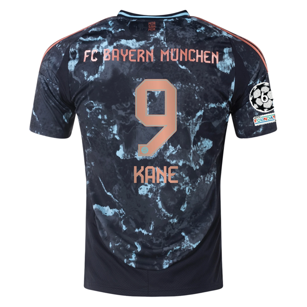 adidas Bayern Munich Authentic Harry Kane Away Jersey w/ Champions League Patches 24/25 (Black/Copper/Blue)