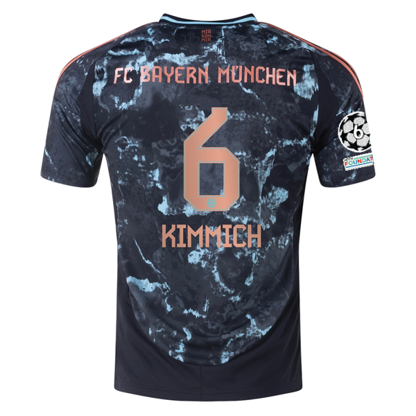 adidas Bayern Munich Authentic Joshua Kimmich Away Jersey w/ Champions League Patches 24/25 (Black/Copper/Blue)