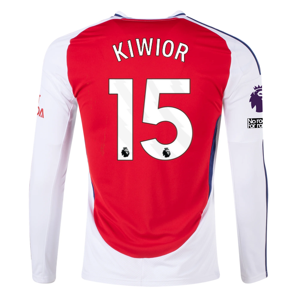 adidas Arsenal Jakub Kiwior Home Long Sleeve Jersey w/ EPL + No Room For Racism Patches 24/25 (Better Scarlet/White)