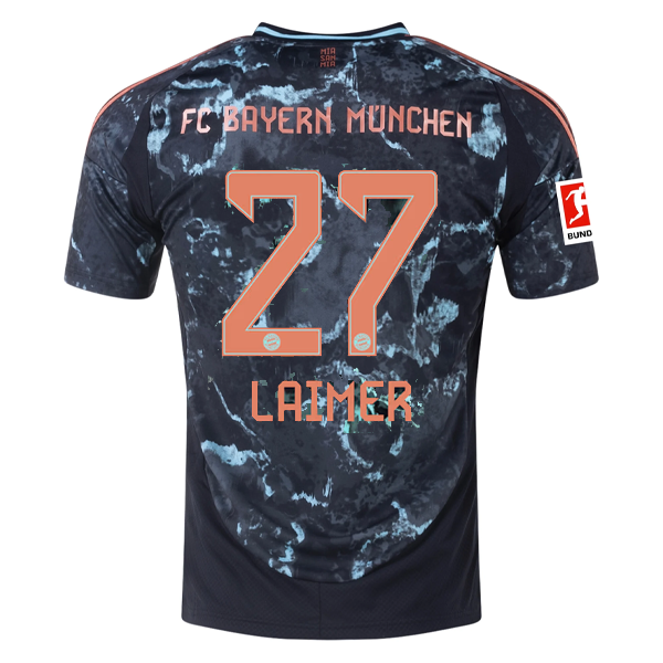 adidas Bayern Munich Konrad Laimer Away Jersey w/ Bundesliga Patch 24/25 (Black/Copper/Blue)