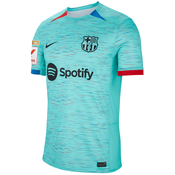 Nike Barcelona Robert Lewandowski Third Jersey w/ La Liga Champion Patches 23/24 (Light Aqua/Royal Blue)