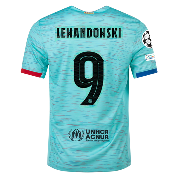 Nike Barcelona Robert Lewandowski Third Jersey w/ Champions League Patches 23/24 (Light Aqua/Royal Blue)