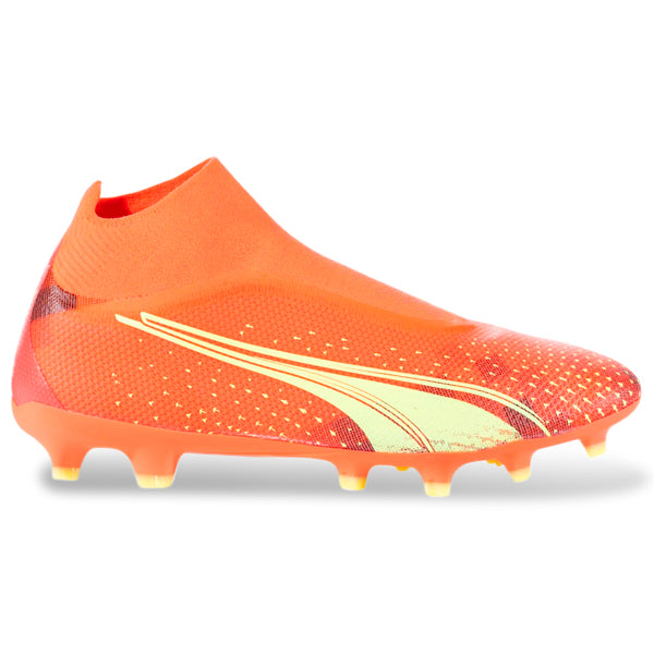 Puma Ultra Match+ Laceless FG/AG Soccer Cleats (Coral/Fizzy Light/Black)