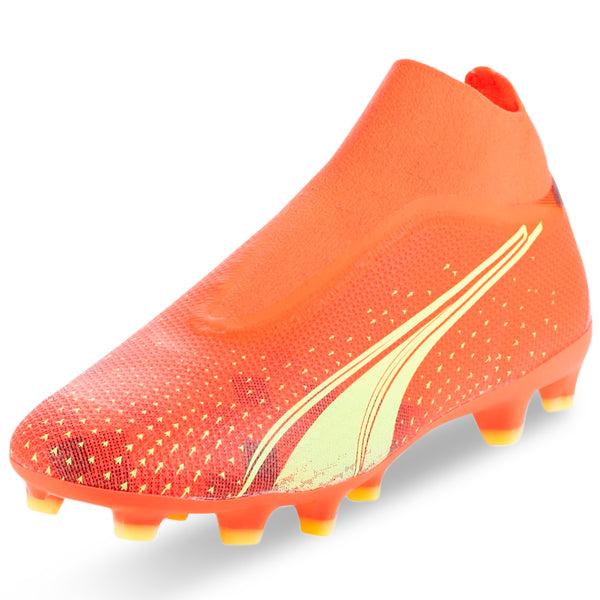 Puma Ultra Match+ Laceless FG/AG Soccer Cleats (Coral/Fizzy Light/Black)