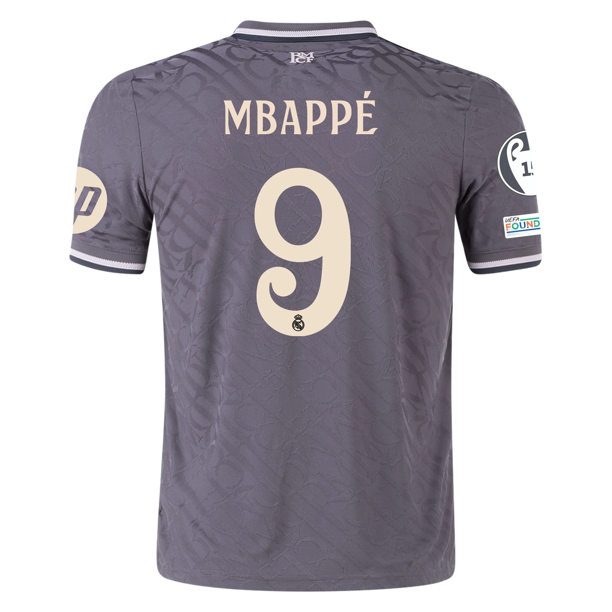 adidas Real Madrid Authentic Kylian Mbappe Third Jersey w/ Champions League Patches 24/25 (Charcoal)