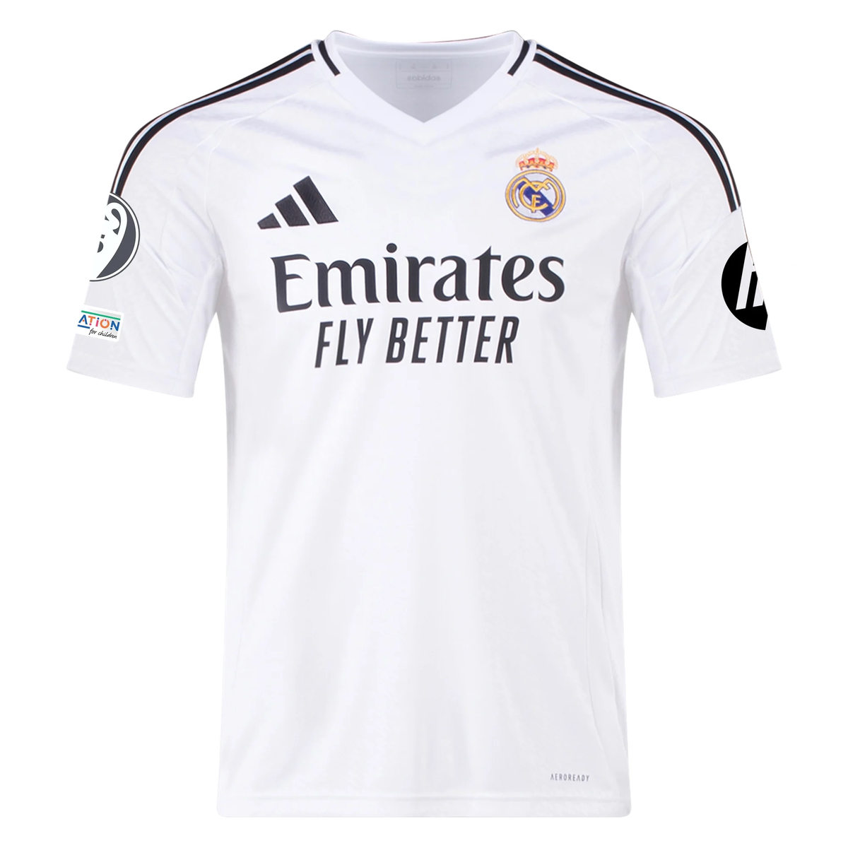 adidas Real Madrid Vinicius Jr. Home Jersey 24/25 w/ Champions League Patches (White/Black)