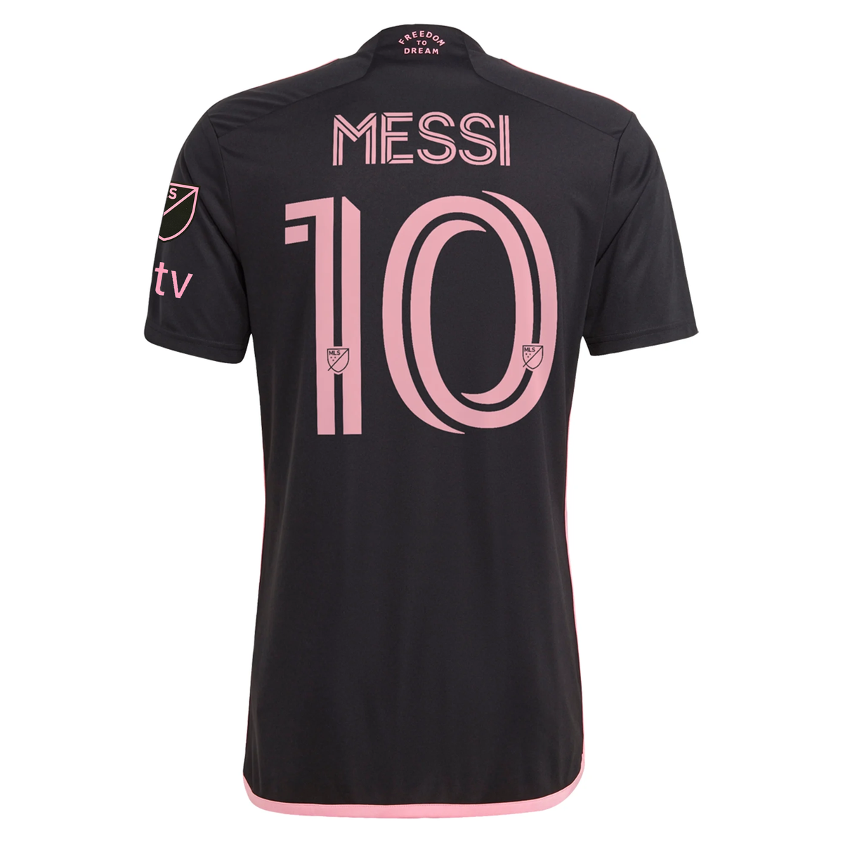 adidas Men&#39;s Inter Miami CF Lionel Messi Away Jersey W/ MLS + Apple TV Patches 23/24 (Black)