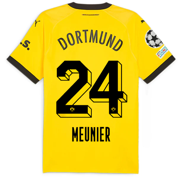 Puma Borussia Dortmund Authentic Meunier Home Jersey w/ Champions League Patches 23/24 (Cyber Yellow/Puma Black)