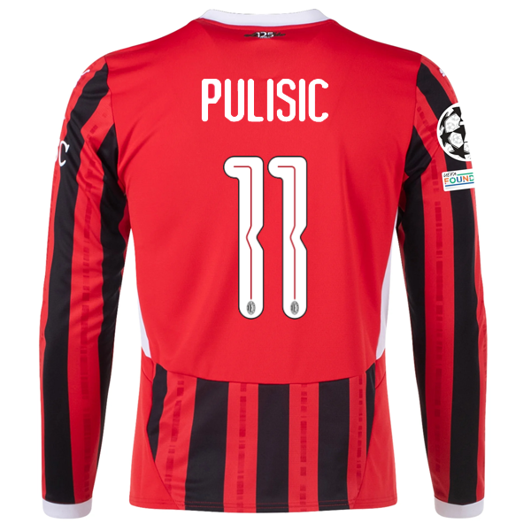 Puma AC Milan Christian Pulisic Home Long Sleeve Jersey w/ Champions League Patches 24/25 (Red/Black)