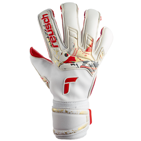 Reusch Attrakt Gold X Glue Print Ortho-Tec Goalkeeper Glove (White/Fiery Red)