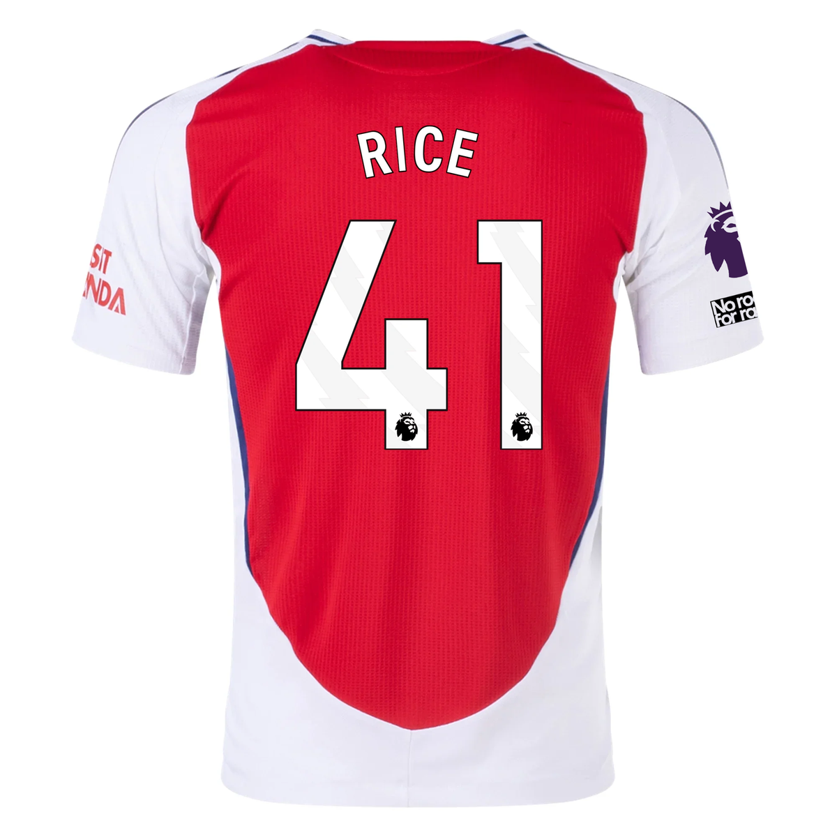 adidas Arsenal Authentic Declan Rice Home Jersey w/ EPL + No Room For Racism Patches 24/25 (Better Scarlet/White)