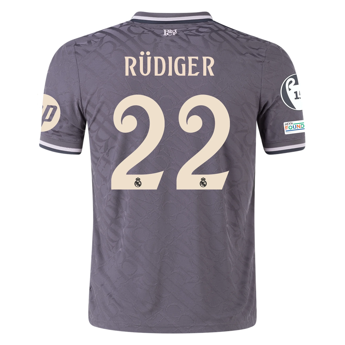 adidas Real Madrid Authentic Antonio Rudiger Third Jersey w/ Champions League Patches 24/25 (Charcoal)