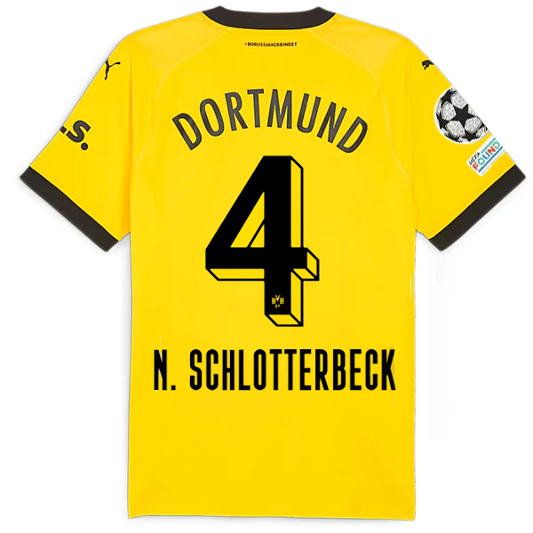 Puma Borussia Dortmund Authentic Schlotterback Home Jersey w/ Champions League Patches 23/24 (Cyber Yellow/Puma Black)