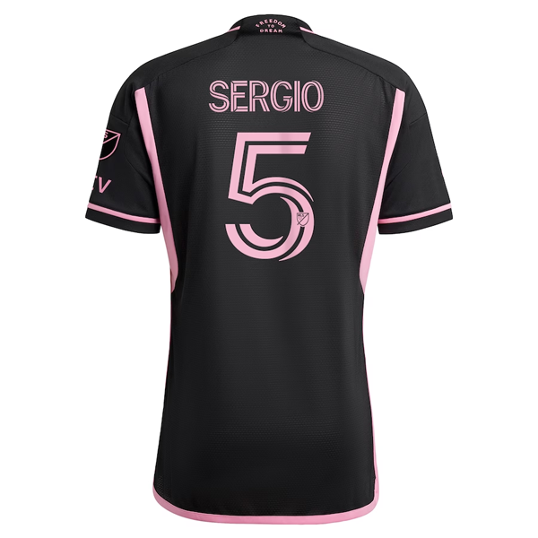 adidas Inter Miami Sergio Busquets Authentic Player Version Away Jersey 23/24 w/ MLS Patches (Black/Pink)