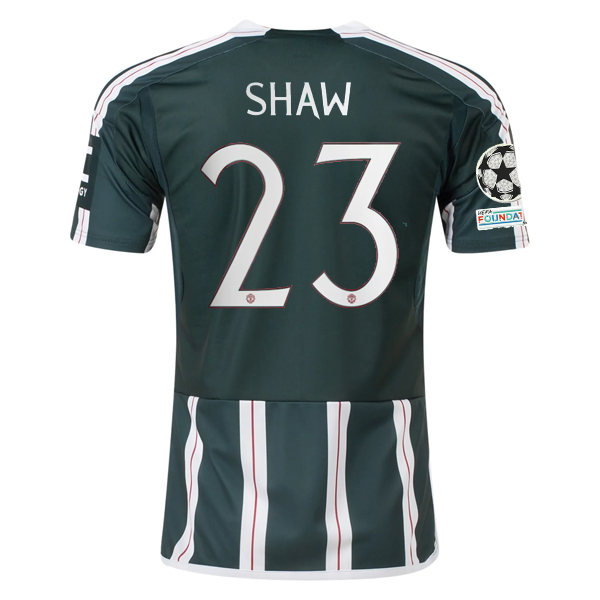 adidas Manchester United Luke Shaw Away Jersey w/ Champions League Patches 23/24 (Green Night/Core White)