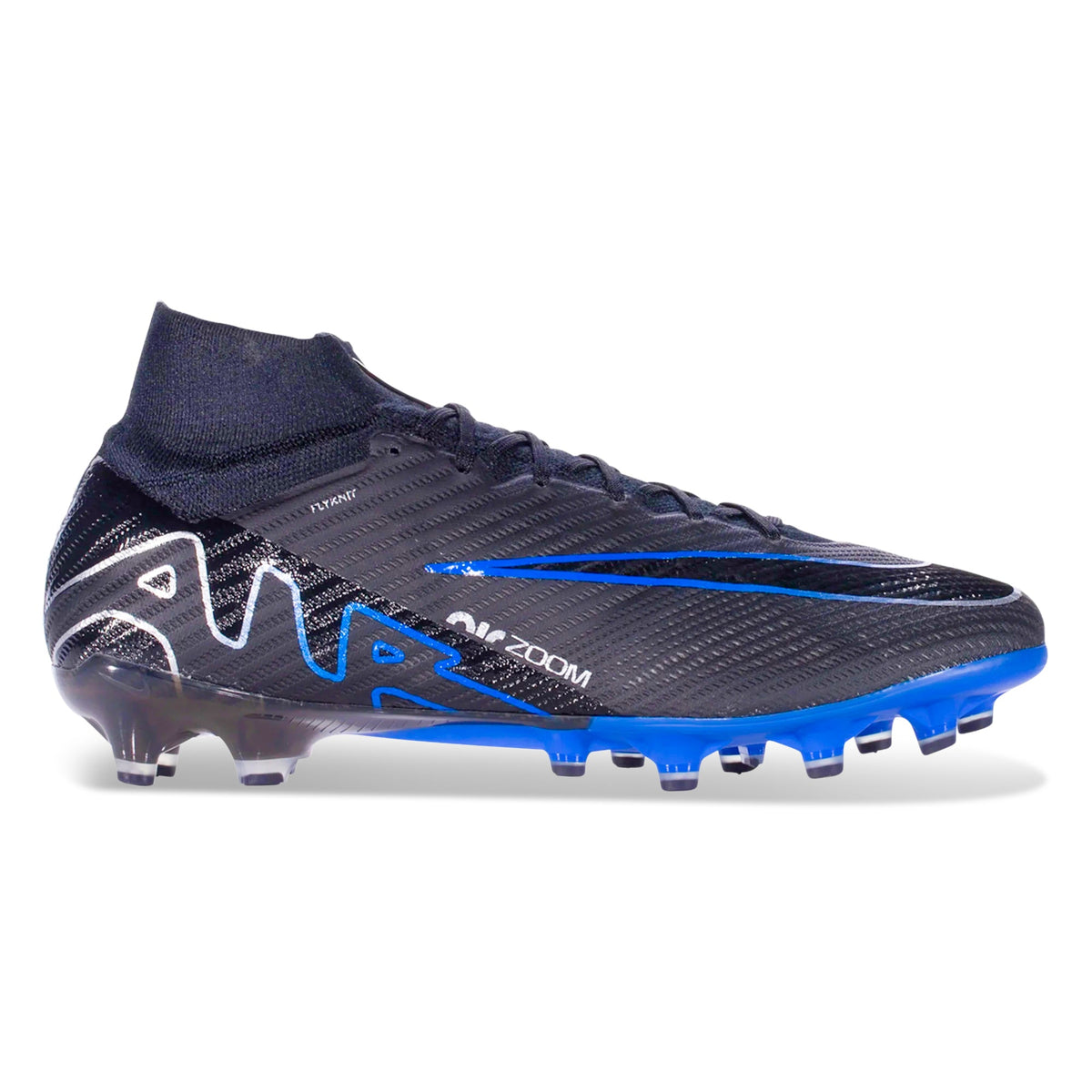 Nike Zoom Superfly 9 Elite AG-Pro Soccer Cleats (Black/Chrome-Hyper Royal)