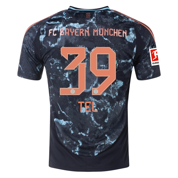 adidas Bayern Munich Mathias Tel Away Jersey w/ Bundesliga Patch 24/25 (Black/Copper/Blue)