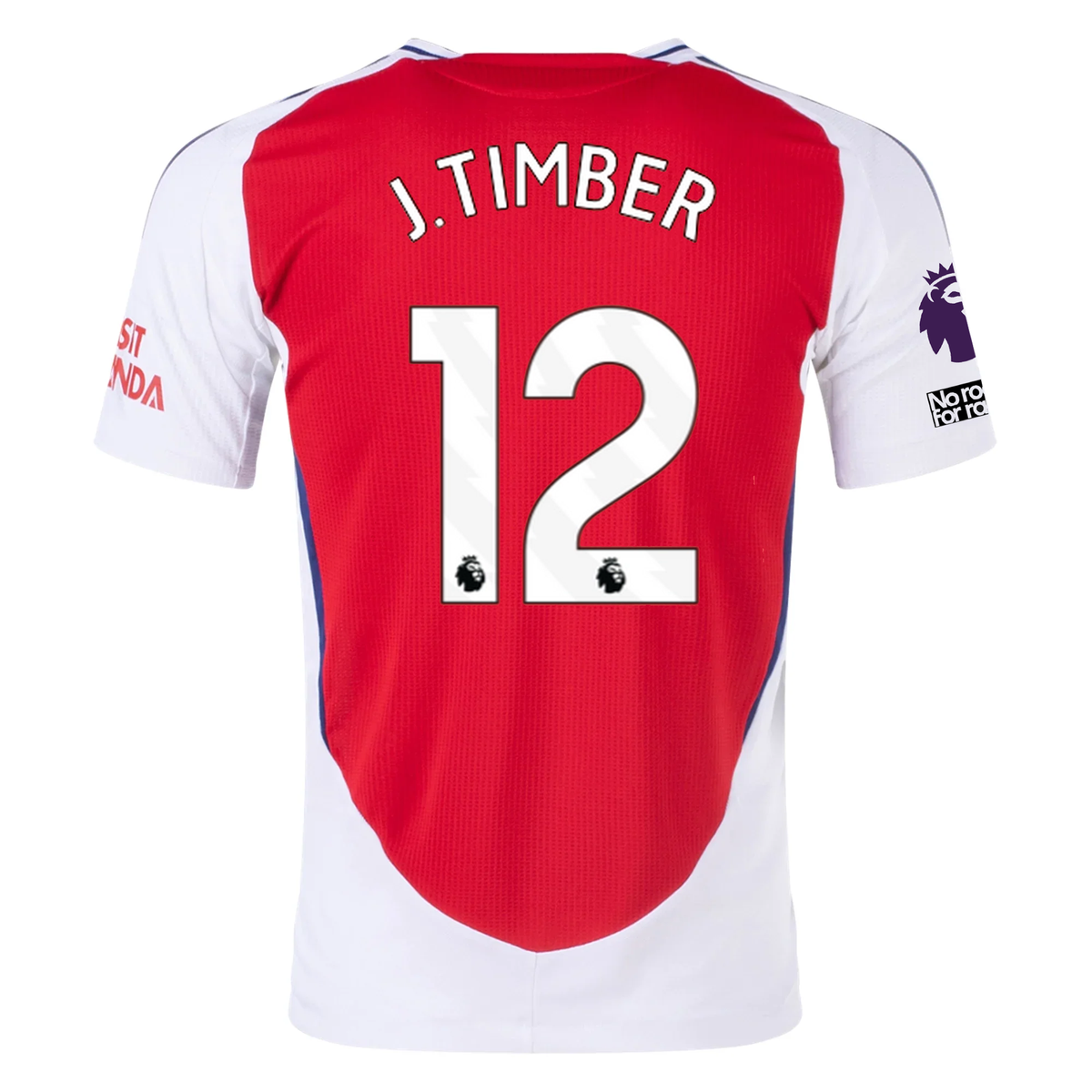 adidas Arsenal Authentic Jurrien Timber Home Jersey w/ EPL + No Room For Racism Patches 24/25 (Better Scarlet/White)