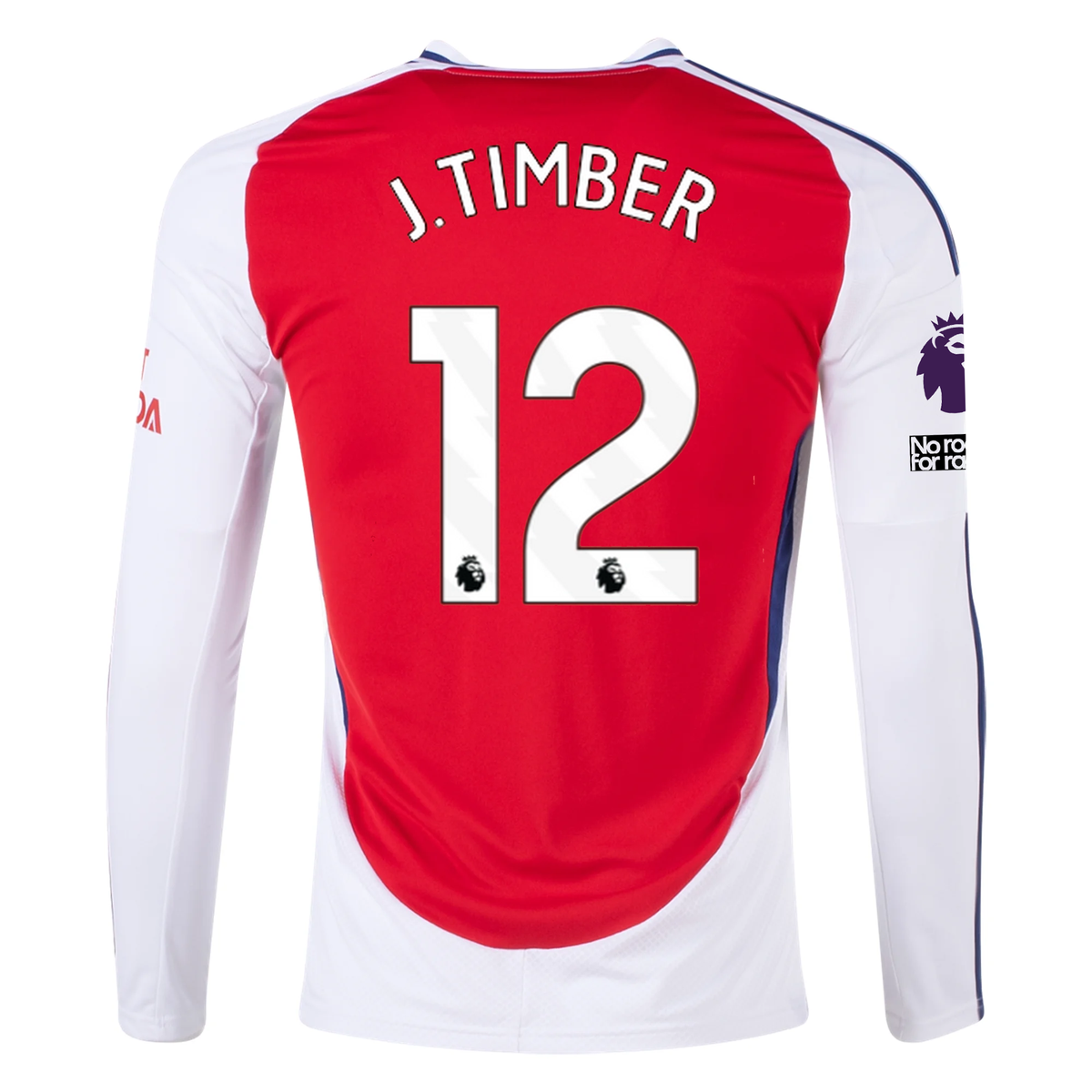 adidas Arsenal Jurrien Timber Home Long Sleeve Jersey w/ EPL + No Room For Racism Patches 24/25 (Better Scarlet/White)