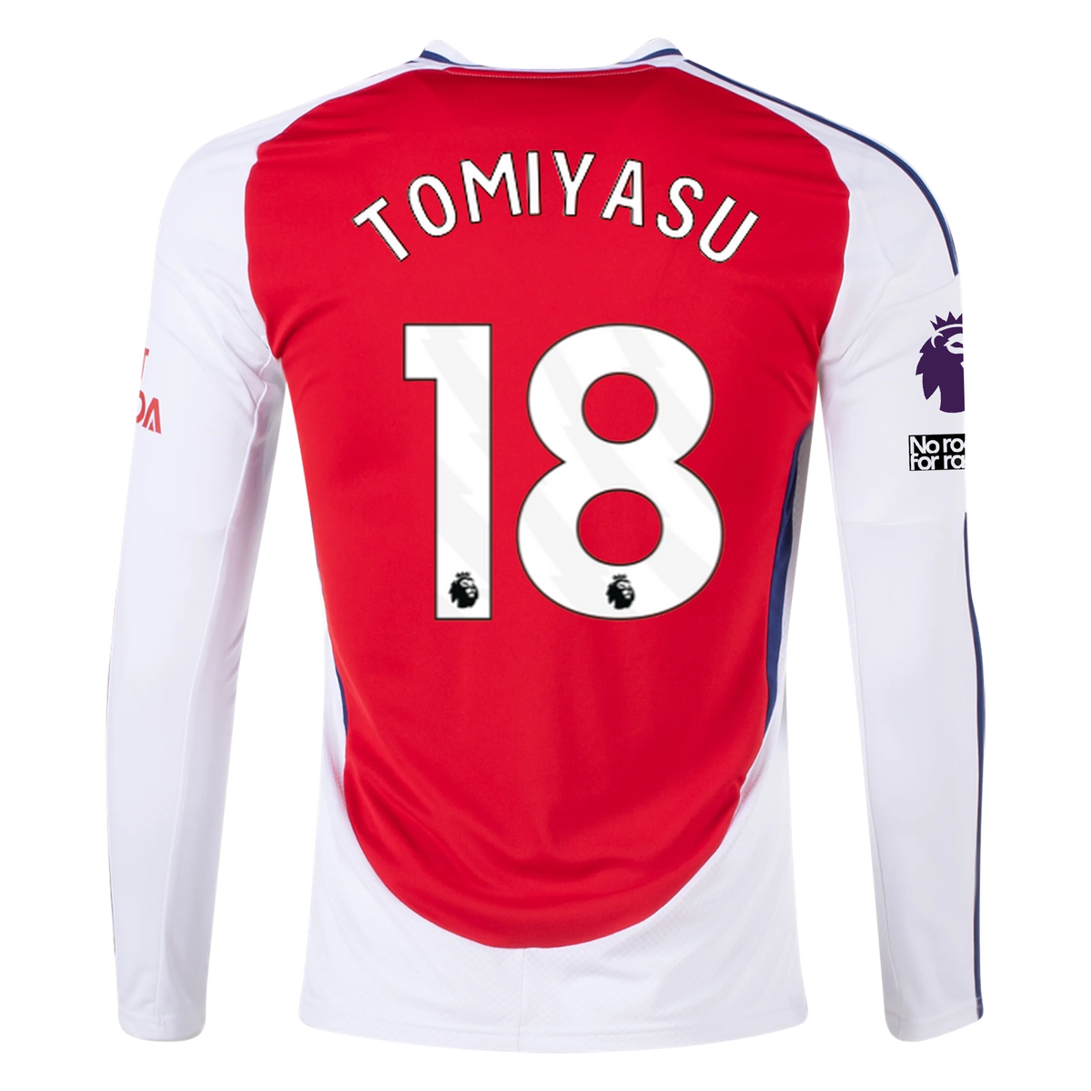 adidas Arsenal Takehiro Tomiyasu Home Long Sleeve Jersey w/ EPL + No Room For Racism Patches 24/25 (Better Scarlet/White)