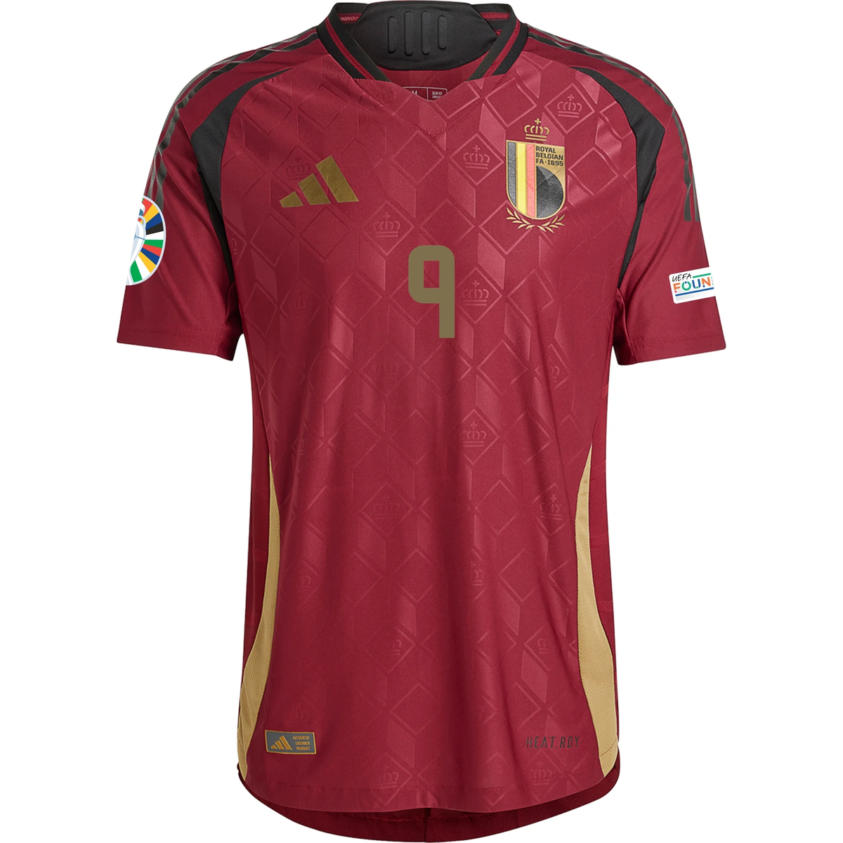 adidas Belgium Authentic Leandro Trossard Home Jersey w/ Euro 2024 Patches 24/25 (Burgundy)