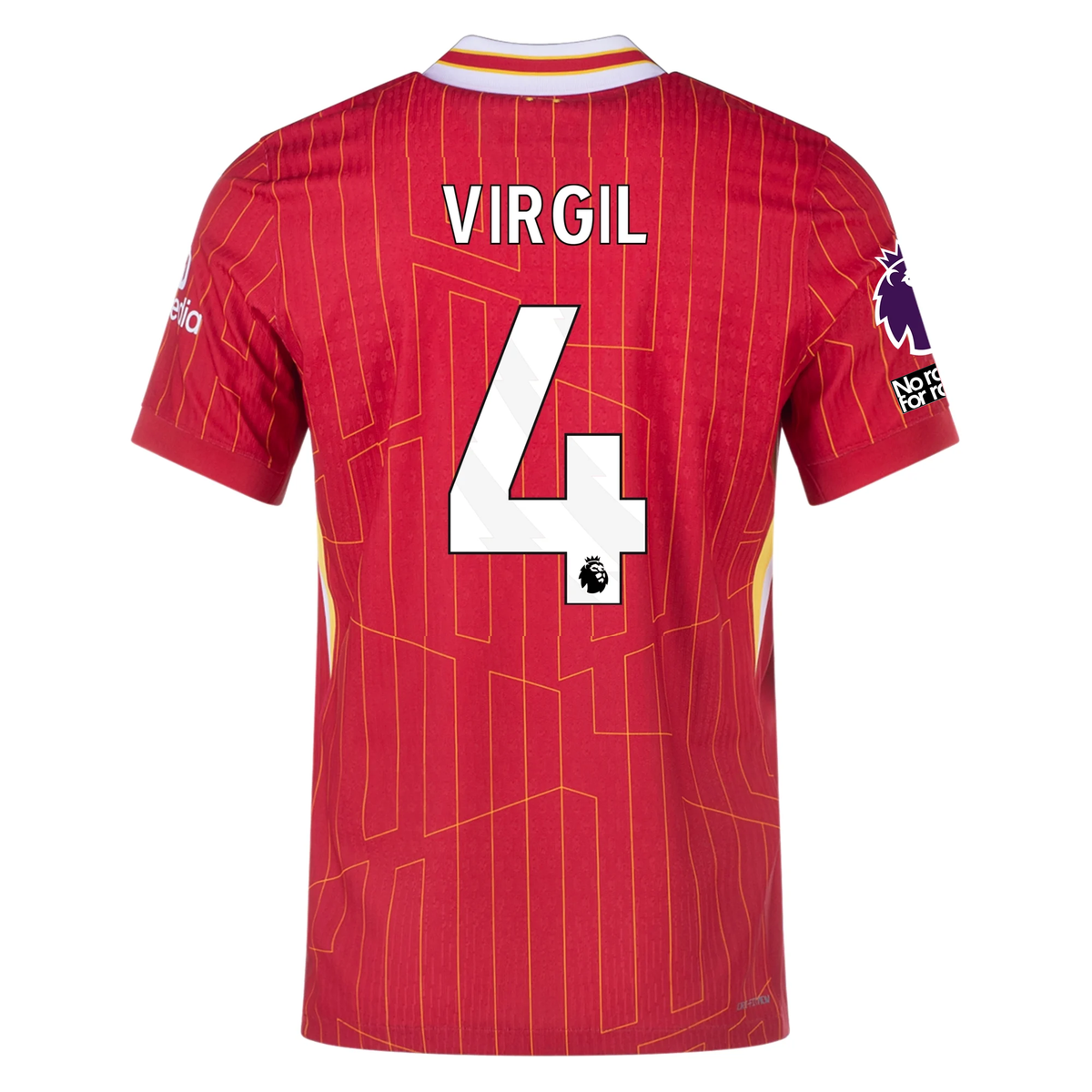 Nike Liverpool Match Authentic Virgil Van Dijk Home Jersey w/ EPL + No Room For Racism Patches 24/25 (Gym Red/Chrome Yellow)