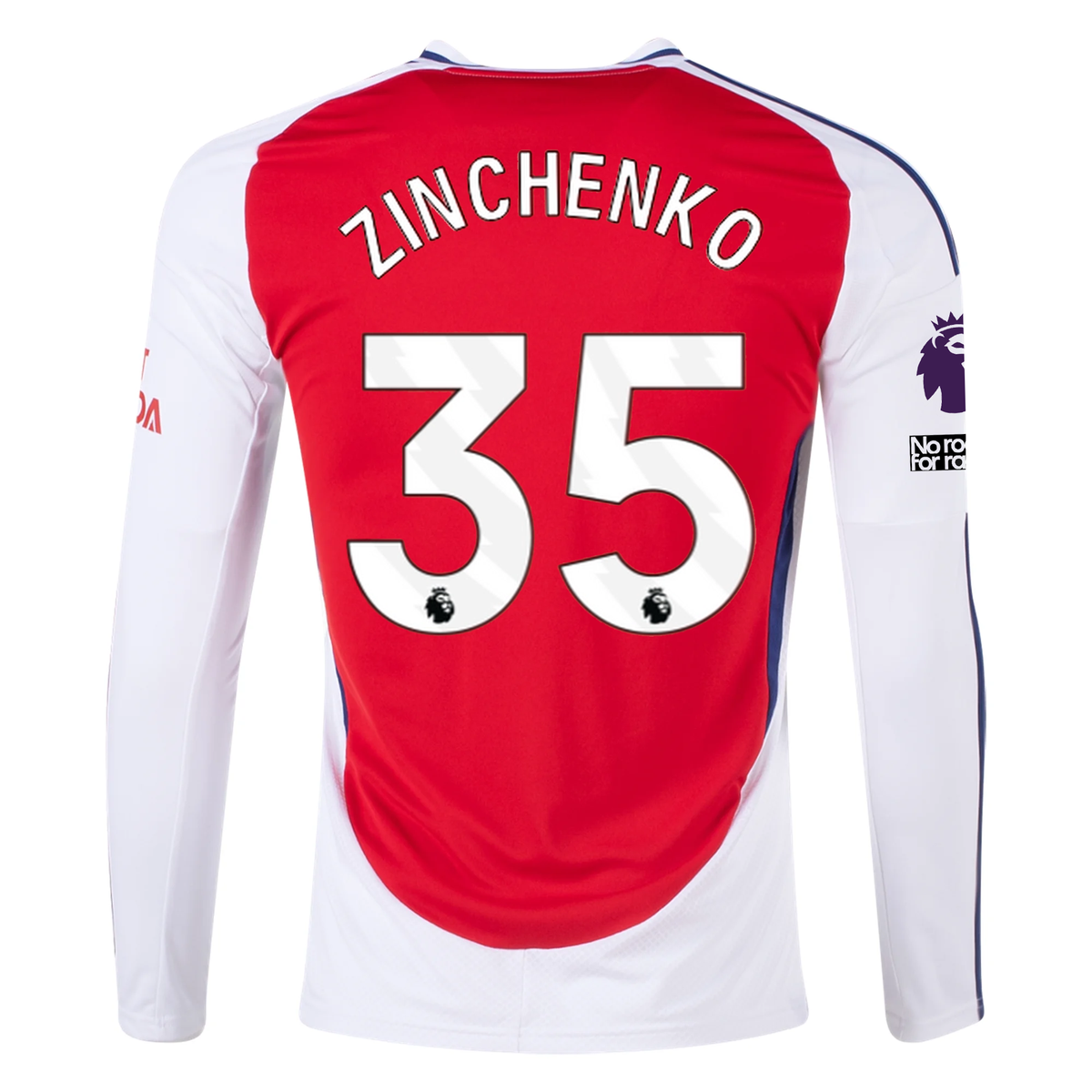 adidas Arsenal Oleksandr Zinchenko Home Long Sleeve Jersey w/ EPL + No Room For Racism Patches 24/25 (Better Scarlet/White)