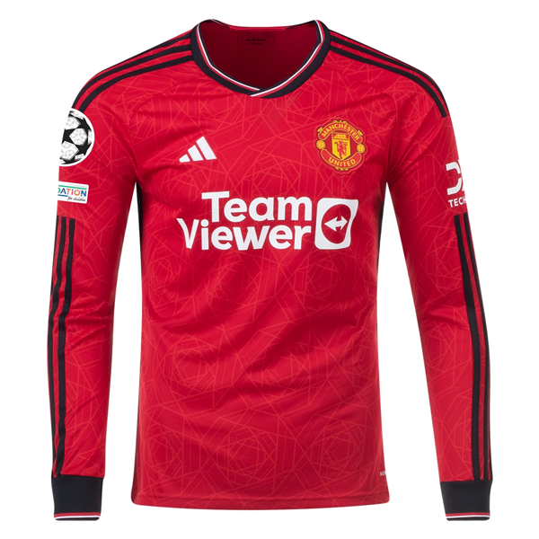 adidas Manchester United Authentic Raphael Varane Long Sleeve Home Jersey w/ Champions League Patches 23/24 (Team College Red)