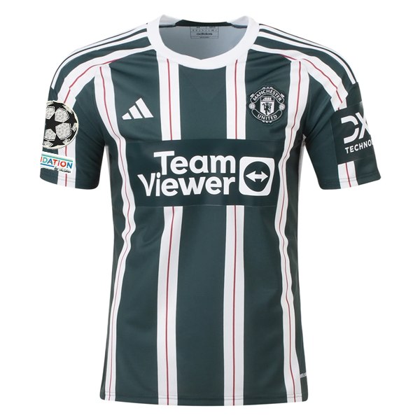 adidas Manchester United Rasmus Hojlund Away Jersey w/ Champions League Patches 23/24 (Green Night/Core White)