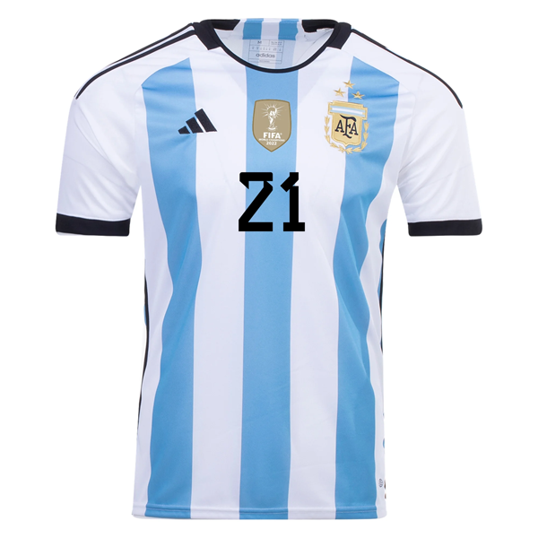 adidas Argentina Paulo Dybala Three Star Home Jersey w/ World Cup Champion Patch 22/23 (White/Light Blue)