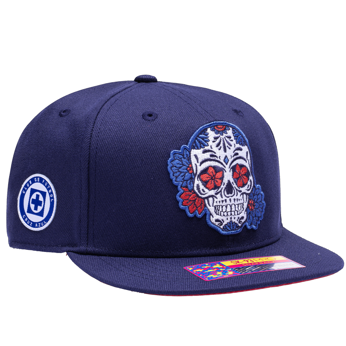 Fan Ink Cruz Azul Skull Dia De Los Muertos Snapback Hat (Navy)