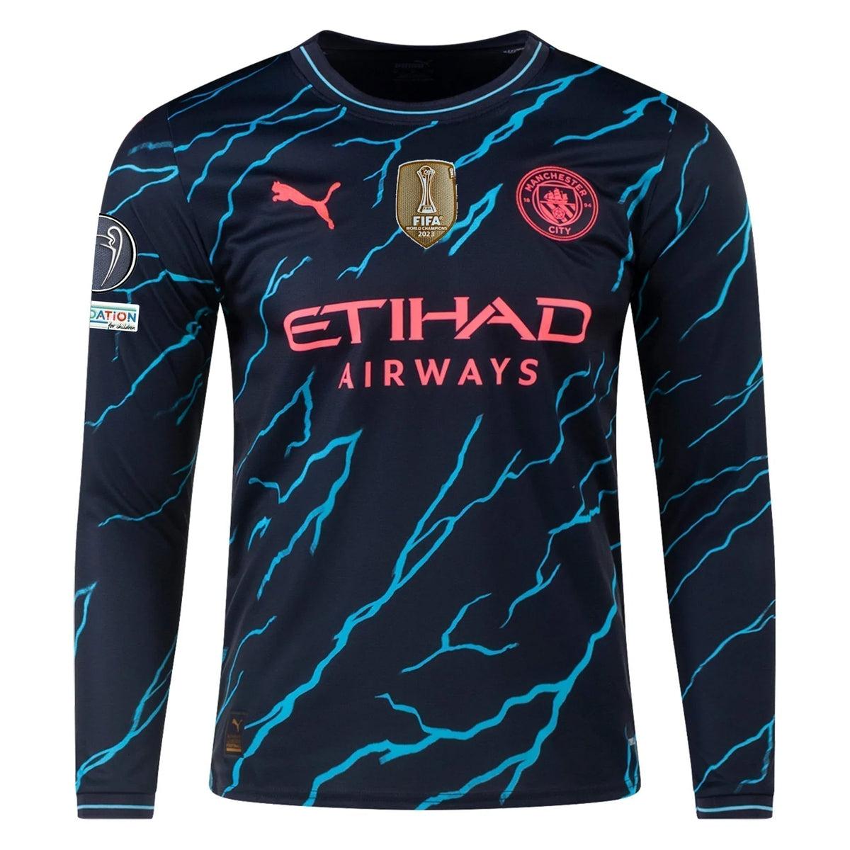 Puma Manchester City Kevin De Bruyne Third Long Sleeve Jersey w/ Champion Leagues + Club World Cup Patch 23/24 (Dark Navy/Hero Blue)