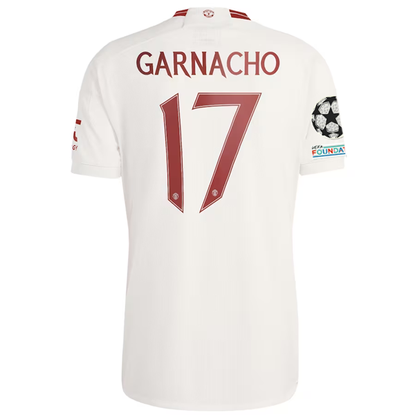 adidas Manchester United Alejandro Garnacho Third Jersey w/ Champions League Patches 23/24 (Cloud White/Red)