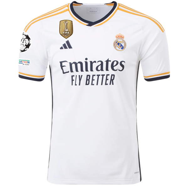 adidas Real Madrid David Alaba Home Jersey w/ Champions League + Club World Cup Patches 23/24 (White)