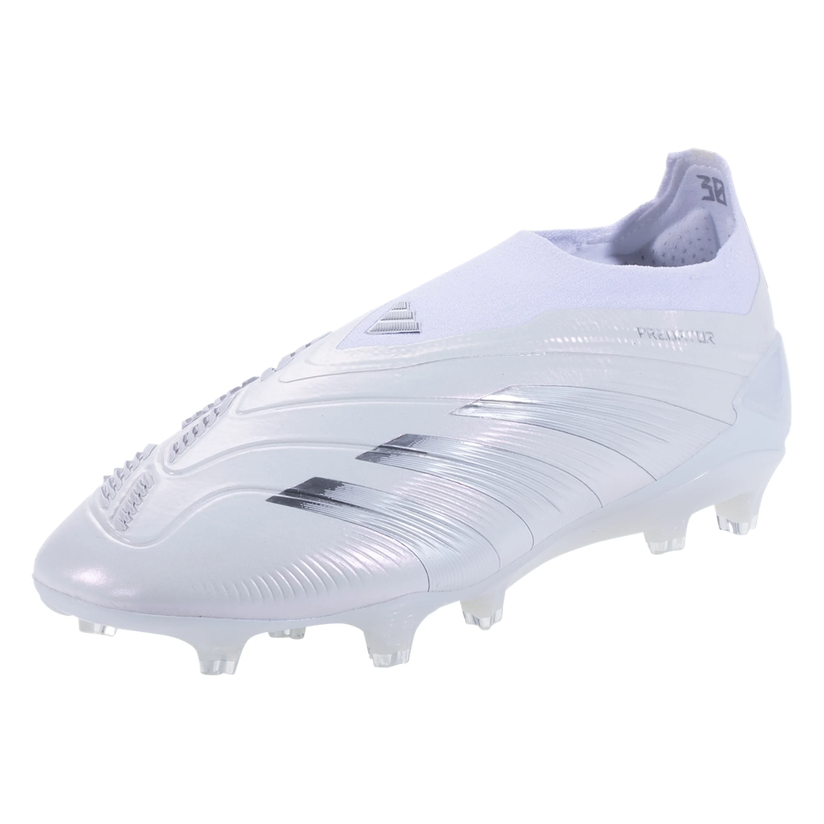 adidas Predator 24 Elite Laceless Firm Ground Soccer Cleats (White/Silver Metallic)