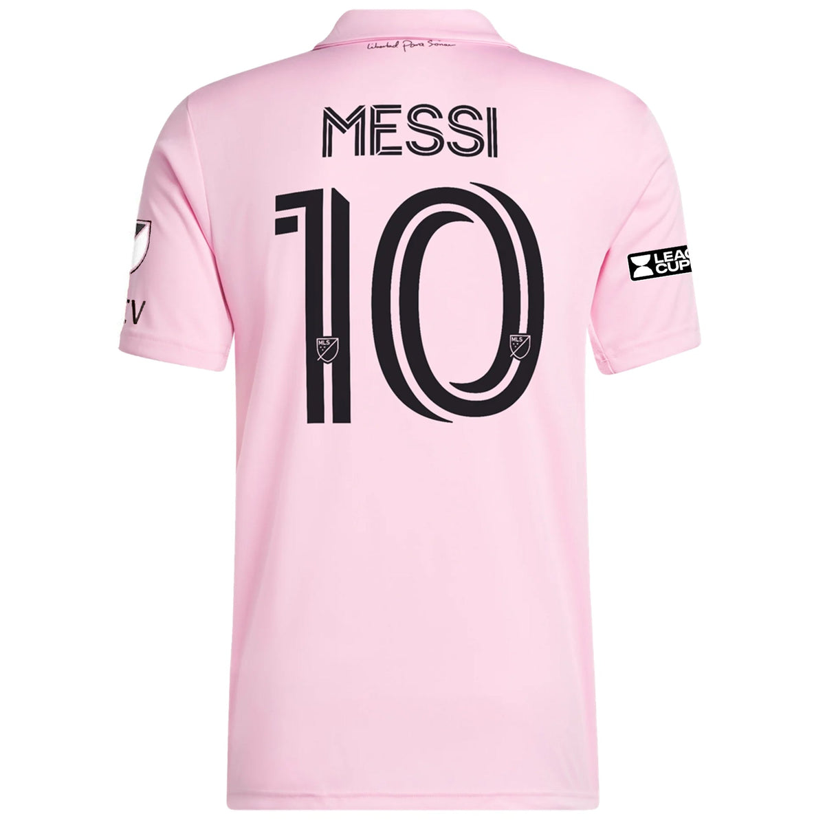 adidas Inter Miami Lionel Messi Home Jersey 23/24 w/ MLS + Leagues Cup Patch + Match Details (True Pink/Black)