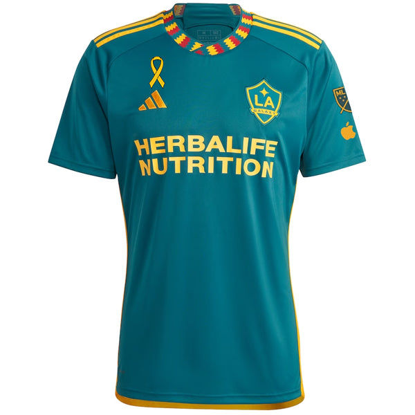 adidas LA Galaxy Away Stadium Jersey w/ MLS + Apple TV + Childhood Cancer Awareness Patch 23/24 (Green/Yellow)