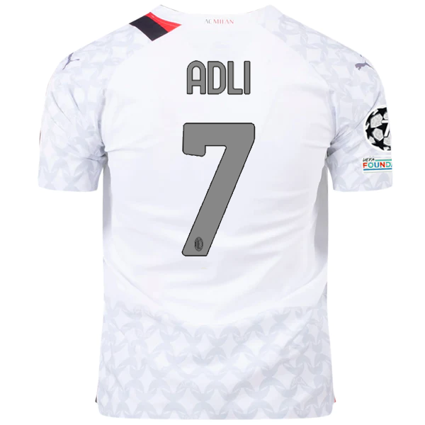 Puma AC Milan Authentic Yacine Adli Away Jersey w/ Champions League Patches 23/24 (Puma White/Feather Grey)