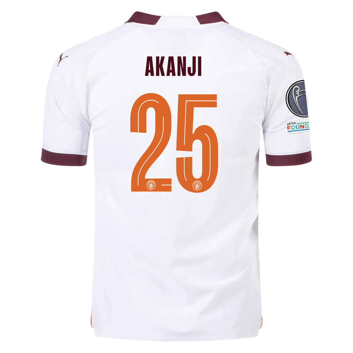 Puma Manchester City Authentic Akanji Away Jersey w/ Champions League + Club World Cup Patch 23/24 (Puma White/Aubergine)