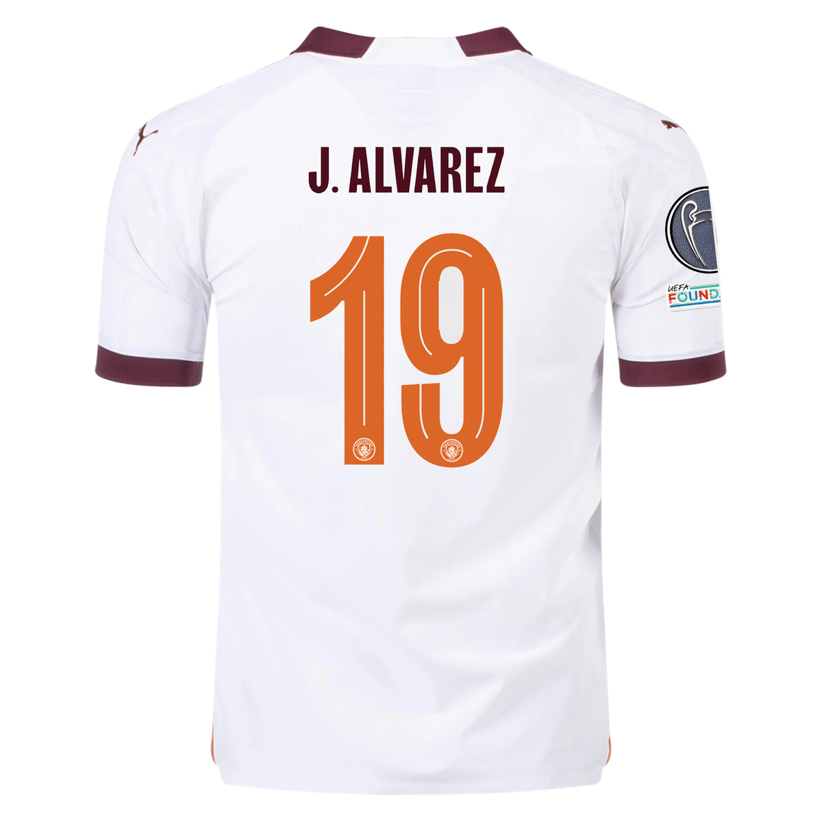 Puma Manchester City Authentic Julian Alvarez Away Jersey w/ Champions League + Club World Cup Patches 23/24 (Puma White/Aubergine)