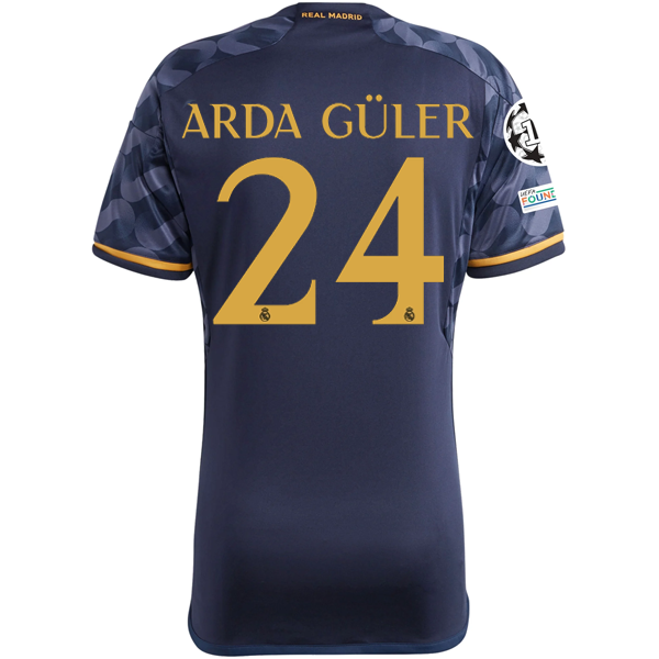 adidas Real Madrid Arda Guler Away Jersey w/ Champions League + Club World Cup Patch 23/24 (Legend Ink/Preloved Yellow)